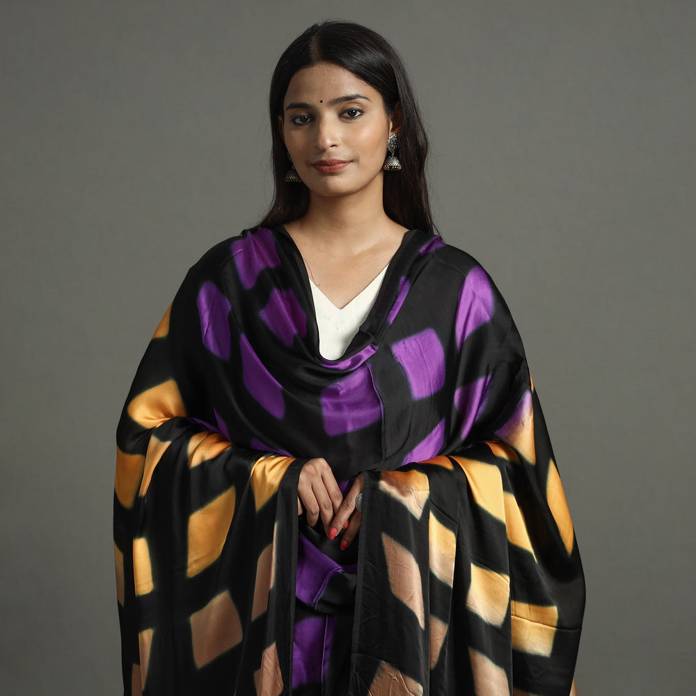 Multicolor - Shibori Clamp Dyed Modal Silk Dupatta with Zari Border 10