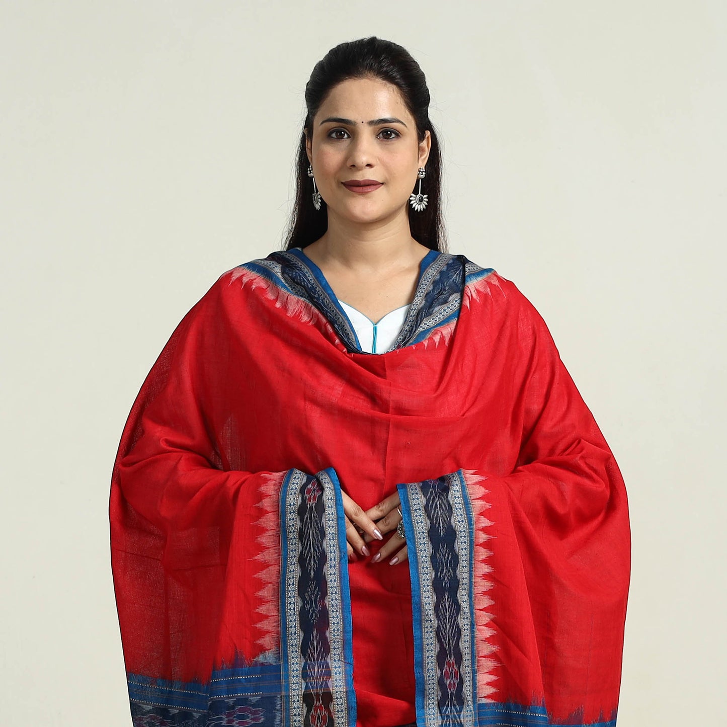 Red - Sambalpuri Ikat Weave Handloom Cotton Dupatta 43