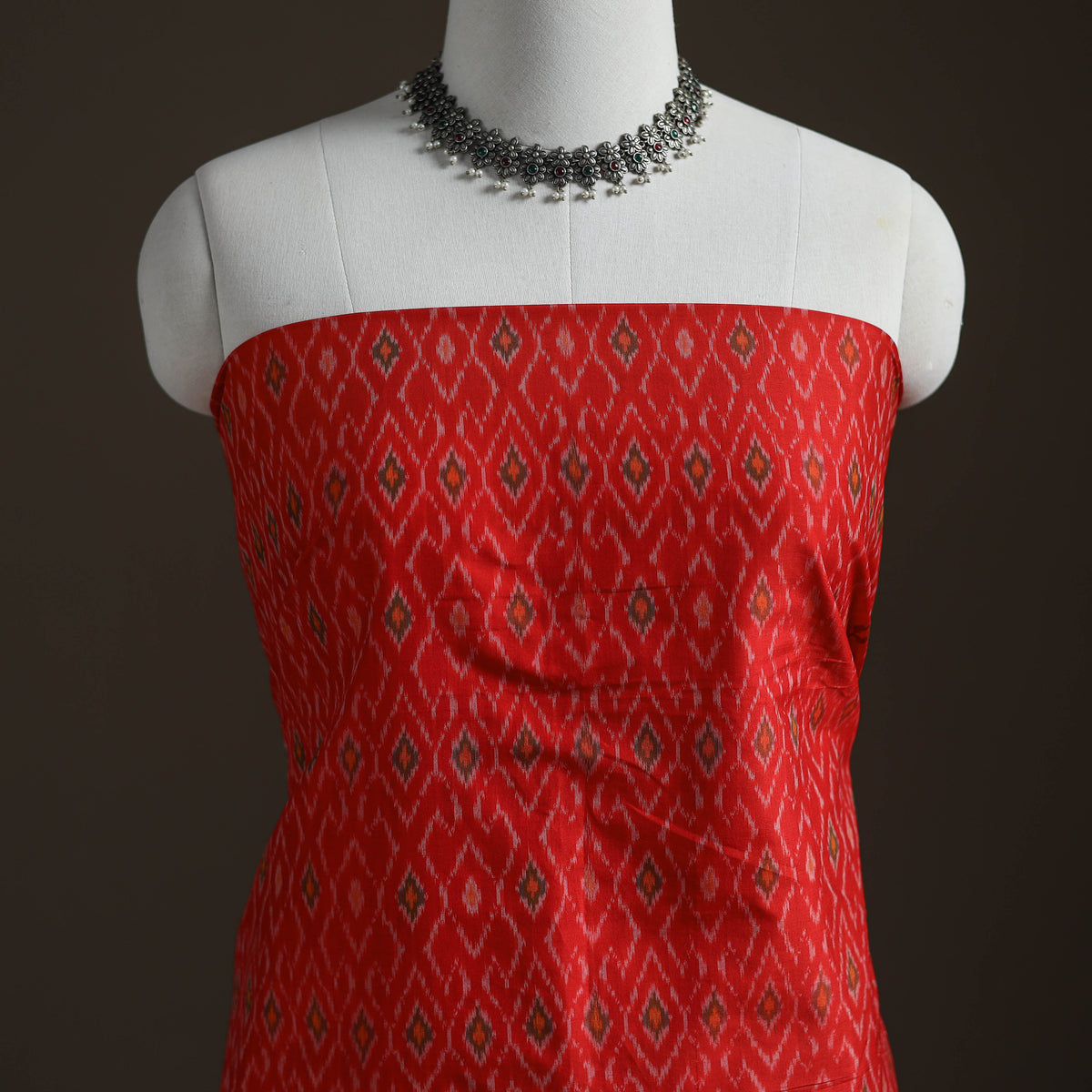 Pochampally Ikat Handloom Sico Unstitched Dress Material: Kurta with Mulberry Silk Dupatta 37