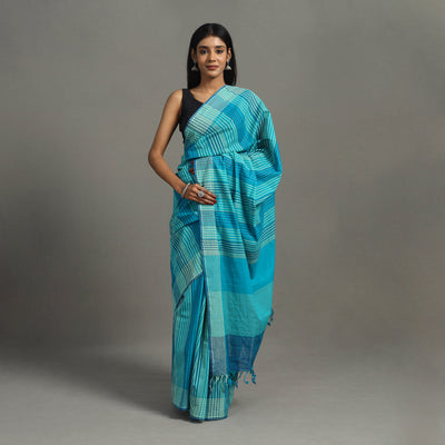 Blue - Stripes Cotton Handloom Saree 09