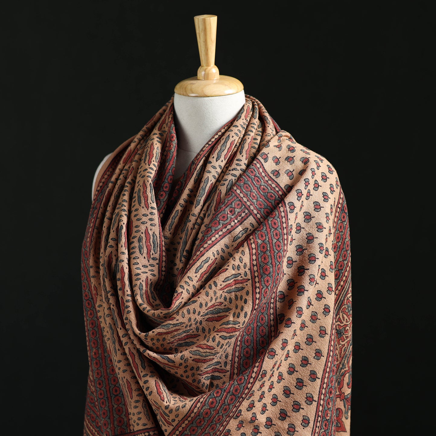 Ajrakh Hand Block Print Natural Dyed Handwoven Acrylic Wool Shawl 16