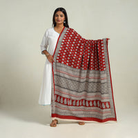 Red - Hand Block Print Cotton Bagh Dupatta 08