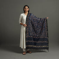 Blue - Block Printed Chanderi Silk Bagru Dupatta 80