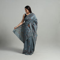 Grey - Handcrafted Bengal Nakshi Kantha Work Silk Saree 02