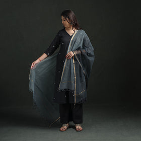 Plain Slub Cotton Hand Embroidered Suit Set with Dupatta for women 06
