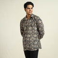 Black - Kalamkari Block Printed Cotton Men Full Sleeve Shirt 15
