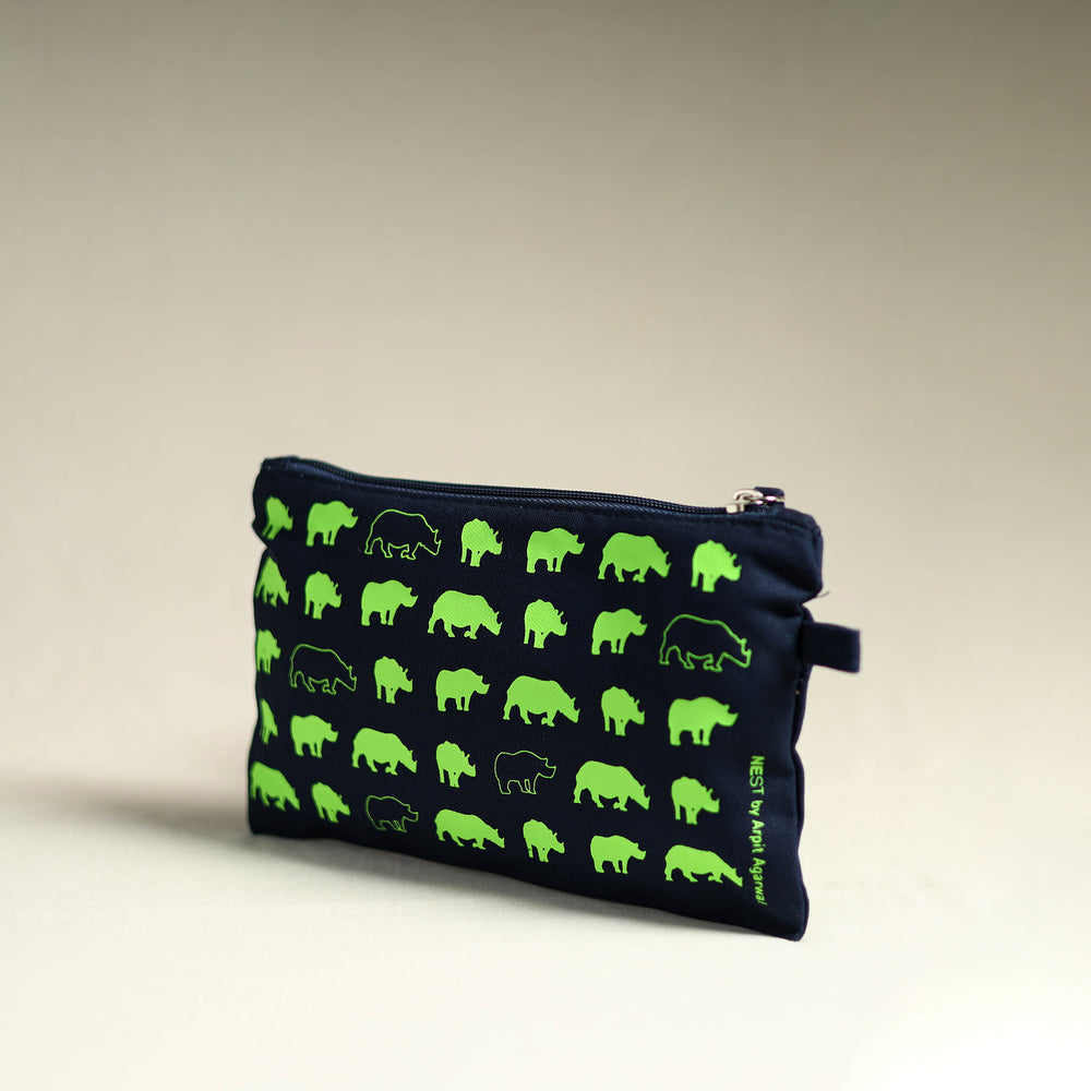 Black - Assam Great One Horned Rhino Cotton Canvas Utility Pouch