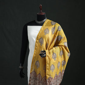 Yellow - Mata Ni Pachedi Handpainted Natural Dyed Chanderi Silk Handloom Dupatta 10