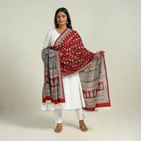 Red - Hand Block Print Cotton Bagh Dupatta 08