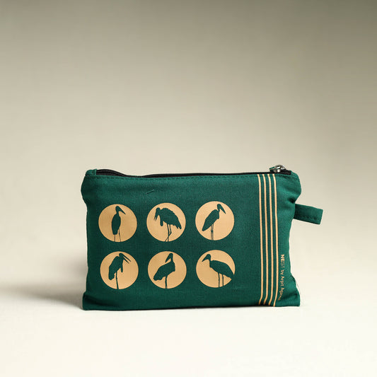 Green - Assam Hargila Cotton Canvas Utility Pouch