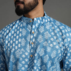 Kantha Stitch Cotton Short Sanganeri Kurta for Men 10