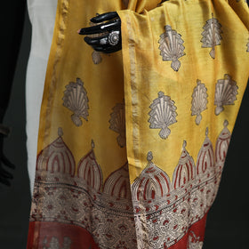 Yellow - Mata Ni Pachedi Handpainted Natural Dyed Chanderi Silk Handloom Dupatta 10