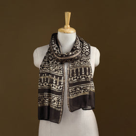 Brown - Pipad Hand Block Print Natural Dyed Chanderi Silk Handloom Stole 49