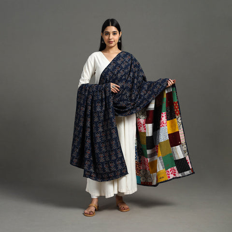 Multicolor - Indigo Cotton Reversible Patchwork Dupatta 22