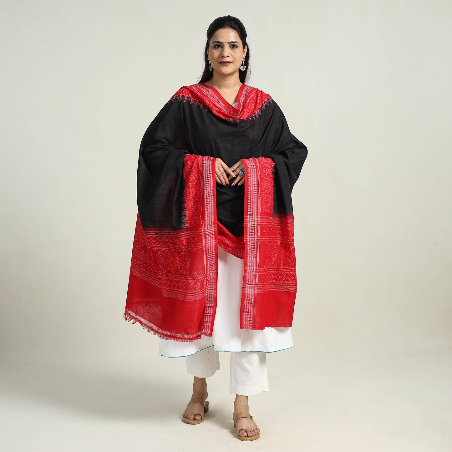 Black - Sambalpuri Ikat Weave Handloom Cotton Dupatta 44