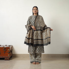 Buy Beige Chanderi Silk Hand Block Bagru Print Kurta Set
