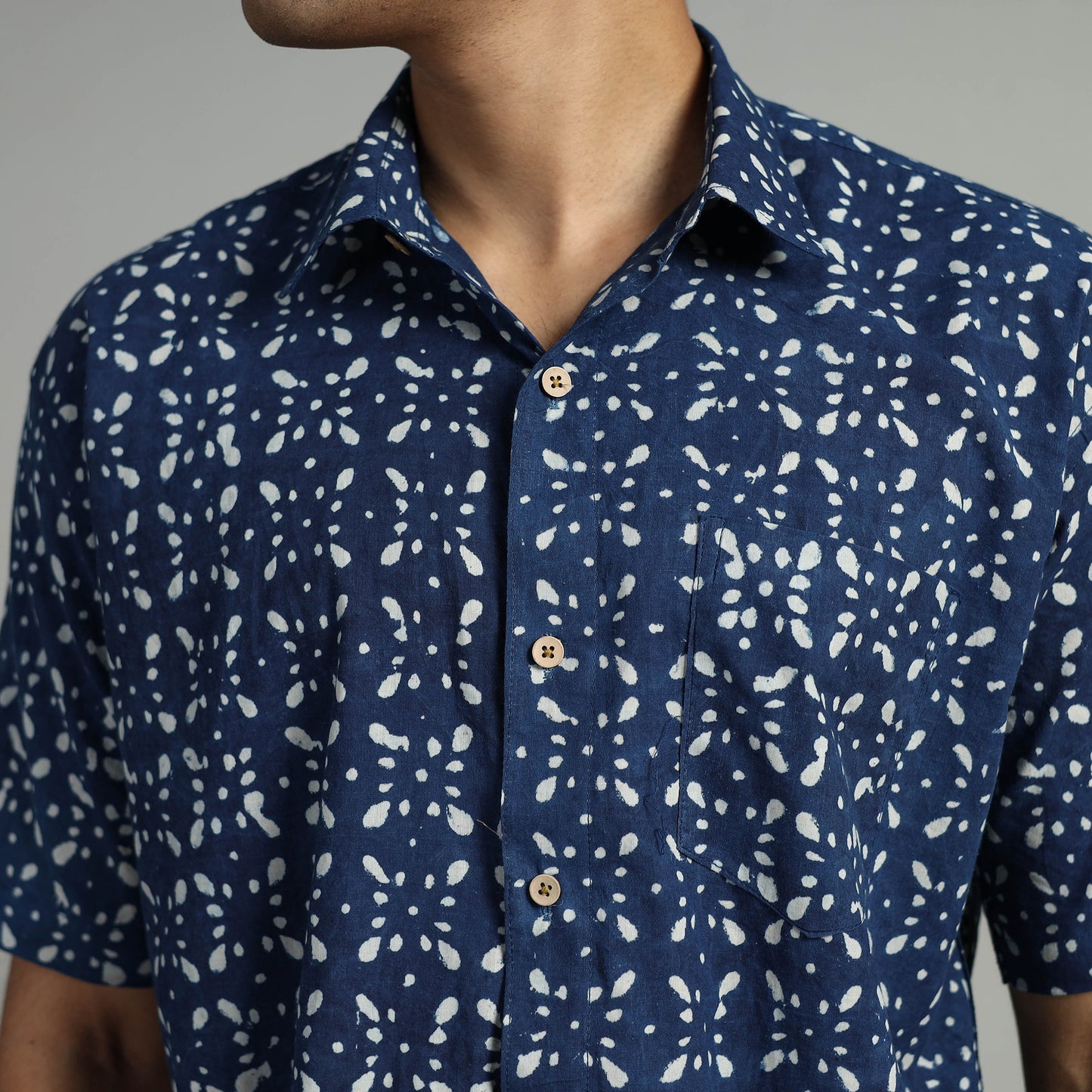 Indigo Block Printed Shirt