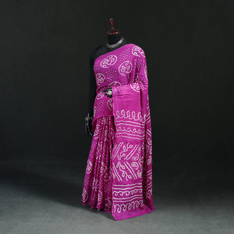 Purple - Kutch Bandhani Tie-Dye Cotton Saree 52