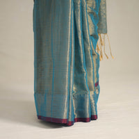 Blue - Fine Tissue Zari Bengal Saree with Embroidered Blouse 01