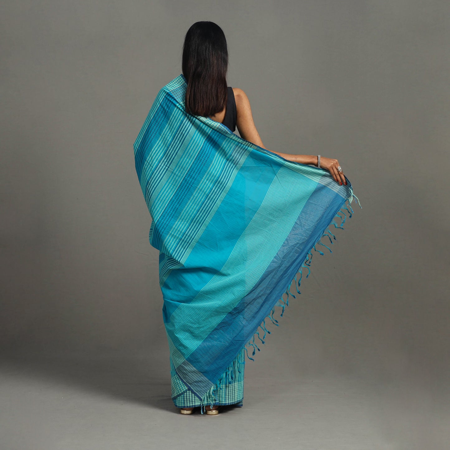 Blue - Stripes Cotton Handloom Saree 09