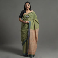 Green - Pure Handloom Natural Dyed Missing Plain Cotton Saree 13