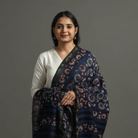 Blue - Block Printed Chanderi Silk Bagru Dupatta 80