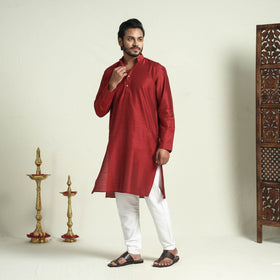 Buy Plain Dyed Slub Silk Men Long Kurta Online at iTokri.com