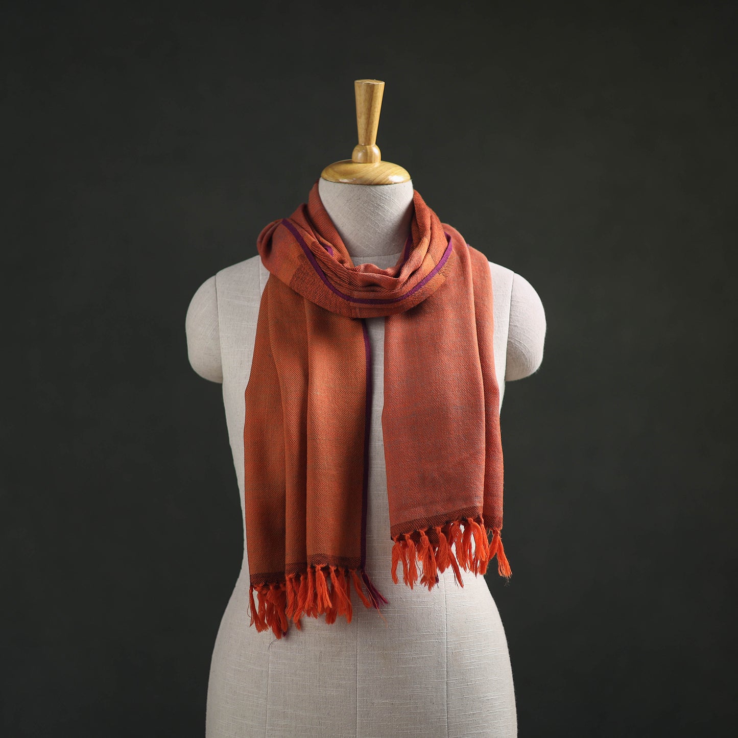 Orange - Kumaun Handwoven Pure Merino Wool Stole 113