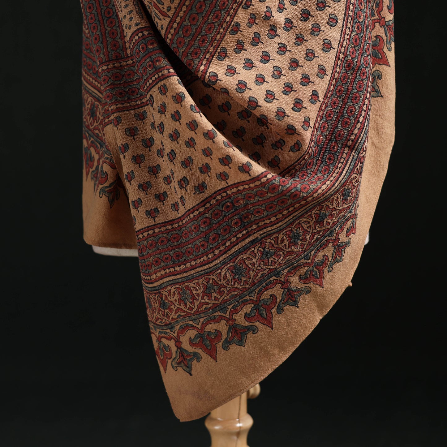 Ajrakh Hand Block Print Natural Dyed Handwoven Acrylic Wool Shawl 16