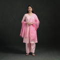 Plain Slub Cotton Hand Embroidered Suit Set with Dupatta for women 07