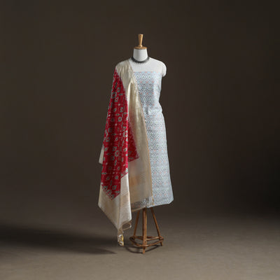 Pochampally Ikat Handloom Sico Unstitched Dress Material: Kurta with Mulberry Silk Dupatta 38