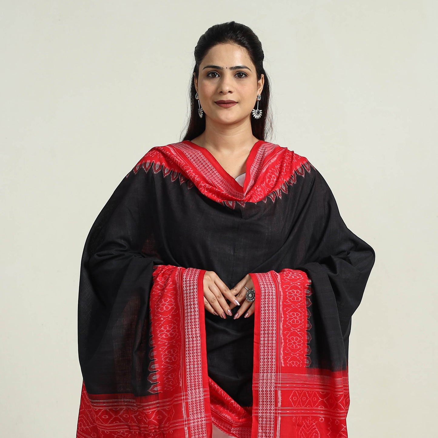 Black - Sambalpuri Ikat Weave Handloom Cotton Dupatta 44