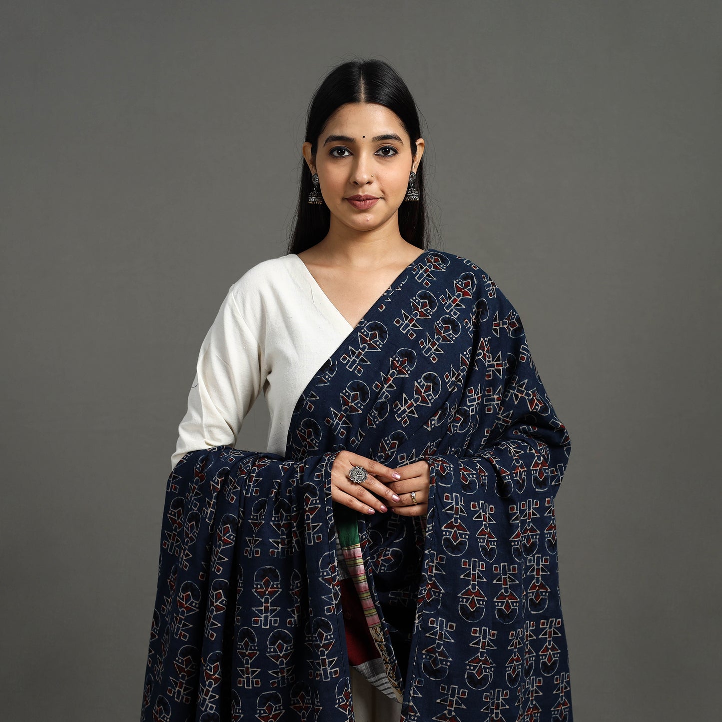 Multicolor - indigo cotton reversible patchwork dupatta 22