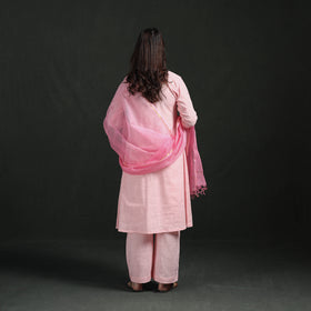 Plain Slub Cotton Hand Embroidered Suit Set with Dupatta for women 07