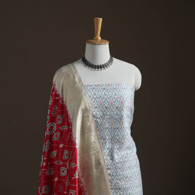 Pochampally Ikat Handloom Sico Unstitched Dress Material: Kurta with Mulberry Silk Dupatta 38