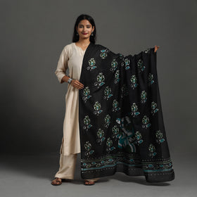 Black - Cotton Hand Batik Print Dupatta 34
