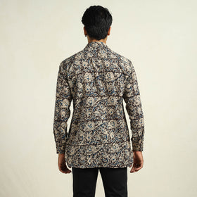 Black - Kalamkari Block Printed Cotton Men Full Sleeve Shirt 15