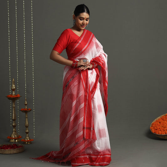 Red - Ikat Weaving Handloom Cotton Saree