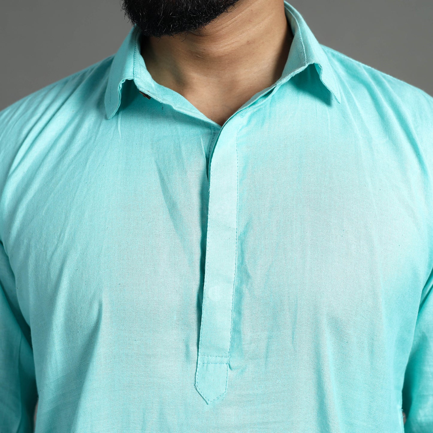 Aqua Green - Linen Viscose Plain Men Long Pathani Kurta