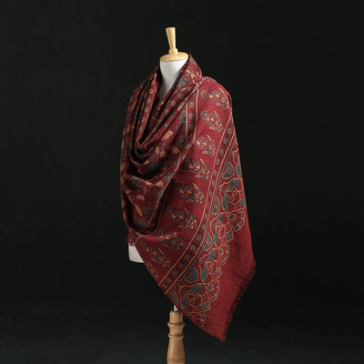 Ajrakh Hand Block Print Natural Dyed Handwoven Acrylic Wool Shawl 17