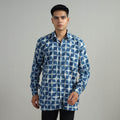 Blue - Indigo Block Printed Cotton Men Full Sleeve Shirt 16