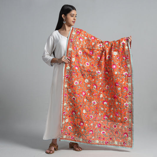 Ranihati Chanderi Silk Chapa Work Phulkari Embroidered Dupatta 21