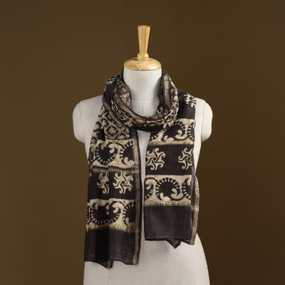 Brown - Pipad Hand Block Print Natural Dyed Chanderi Silk Handloom Stole 51