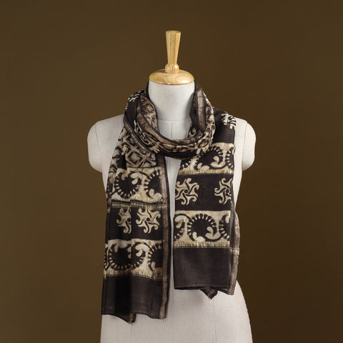 Brown - Pipad Hand Block Print Natural Dyed Chanderi Silk Handloom Stole 51