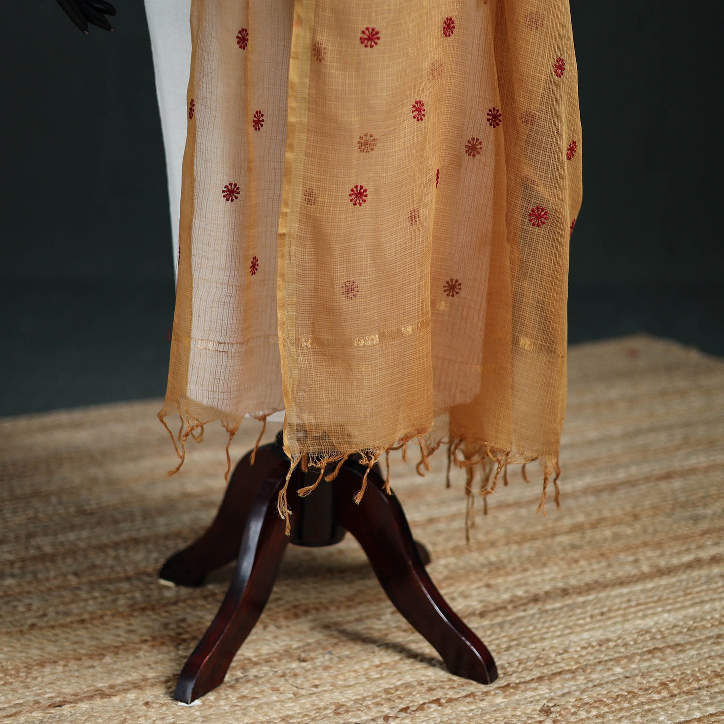 Kota Doria Cotton Embroidered Plain Dupatta 14
