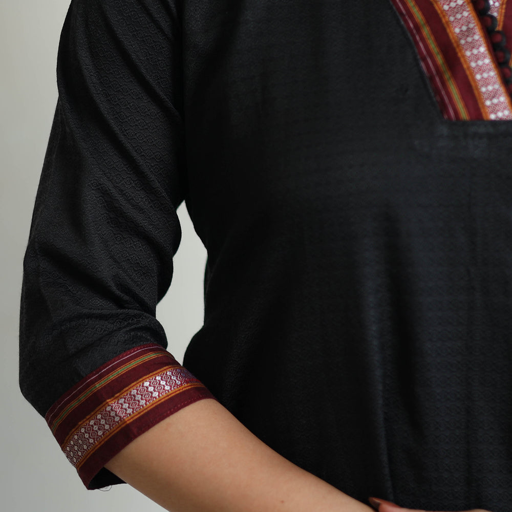 Black - Traditional Cotton Khun Straight Kurta for Women 08