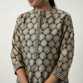 Buy Beige Chanderi Silk Hand Block Bagru Print Kurta Set