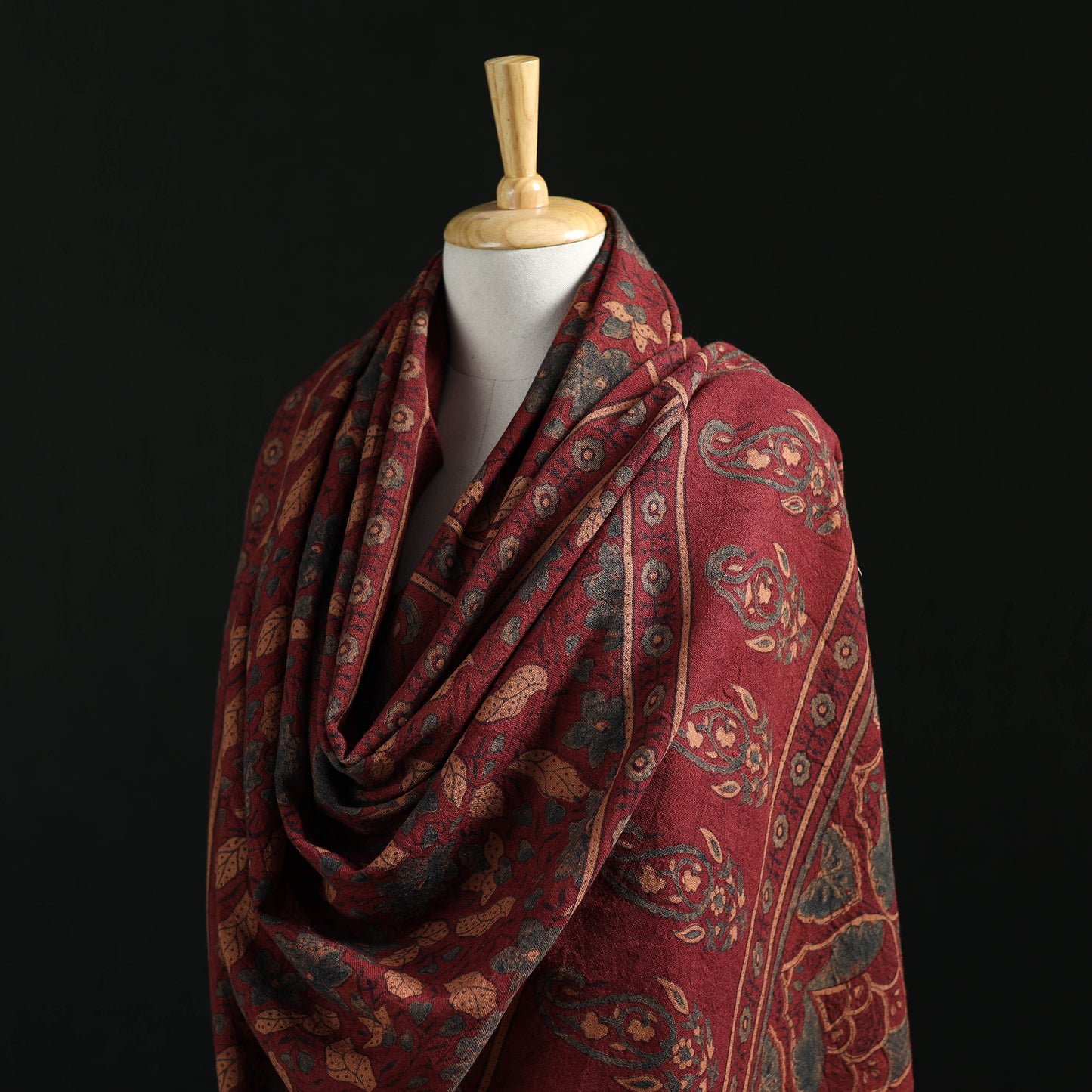 Ajrakh Hand Block Print Natural Dyed Handwoven Acrylic Wool Shawl 17
