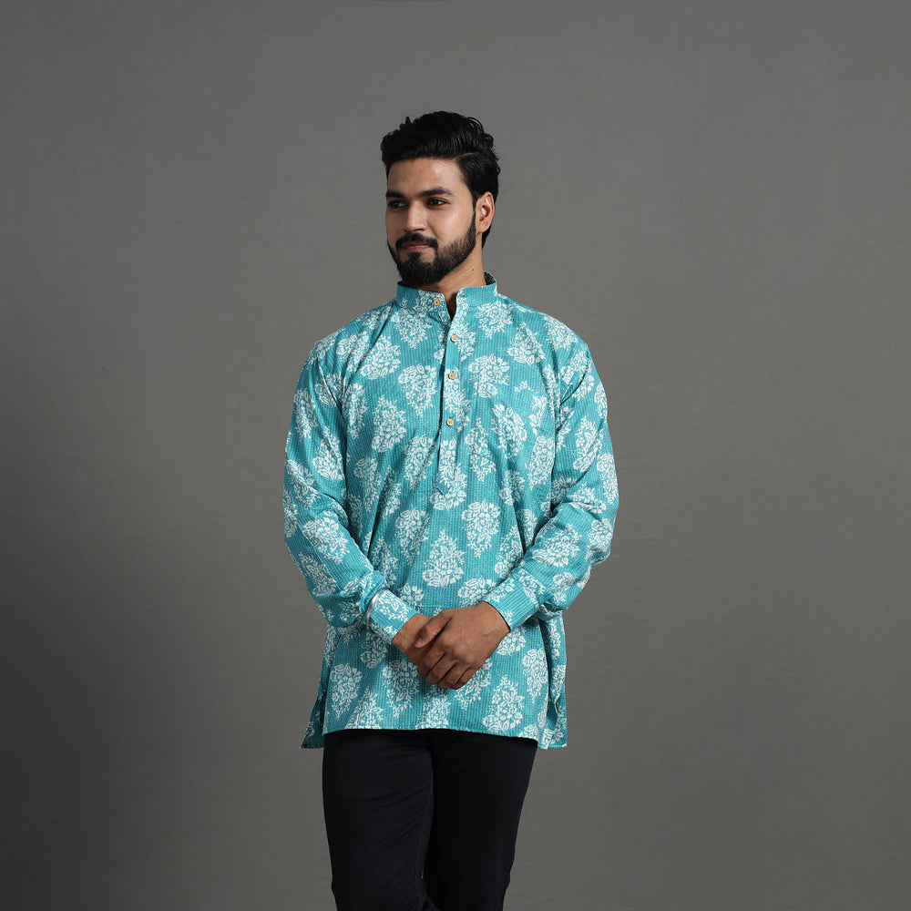 Kantha Stitch Cotton Short Sanganeri Kurta for Men 03