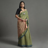 Green - Pure Handloom Natural Dyed Missing Plain Cotton Saree 13